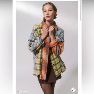 Urban Outfitters BDG Robbie Spliced Flannel Button-Down Shirt